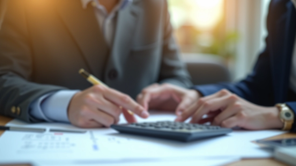 Calculatrice et documents immobiliers montrant le calcul des frais de notaire