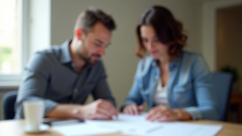 Couple consulte des documents immobiliers avec conseiller dans un bureau moderne