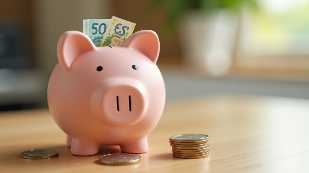 Tirelire en forme de maison avec pièces et billets, symbole d'épargne pour accession immobilière