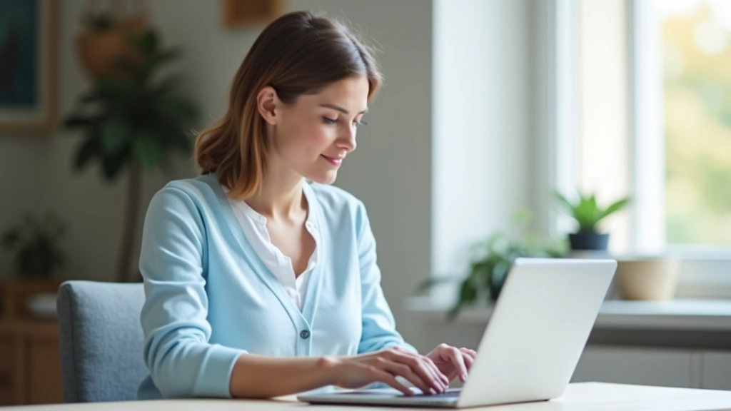 Femme à son bureau consultent les conditions d'éligibilité au PTZ sur son ordinateur portable